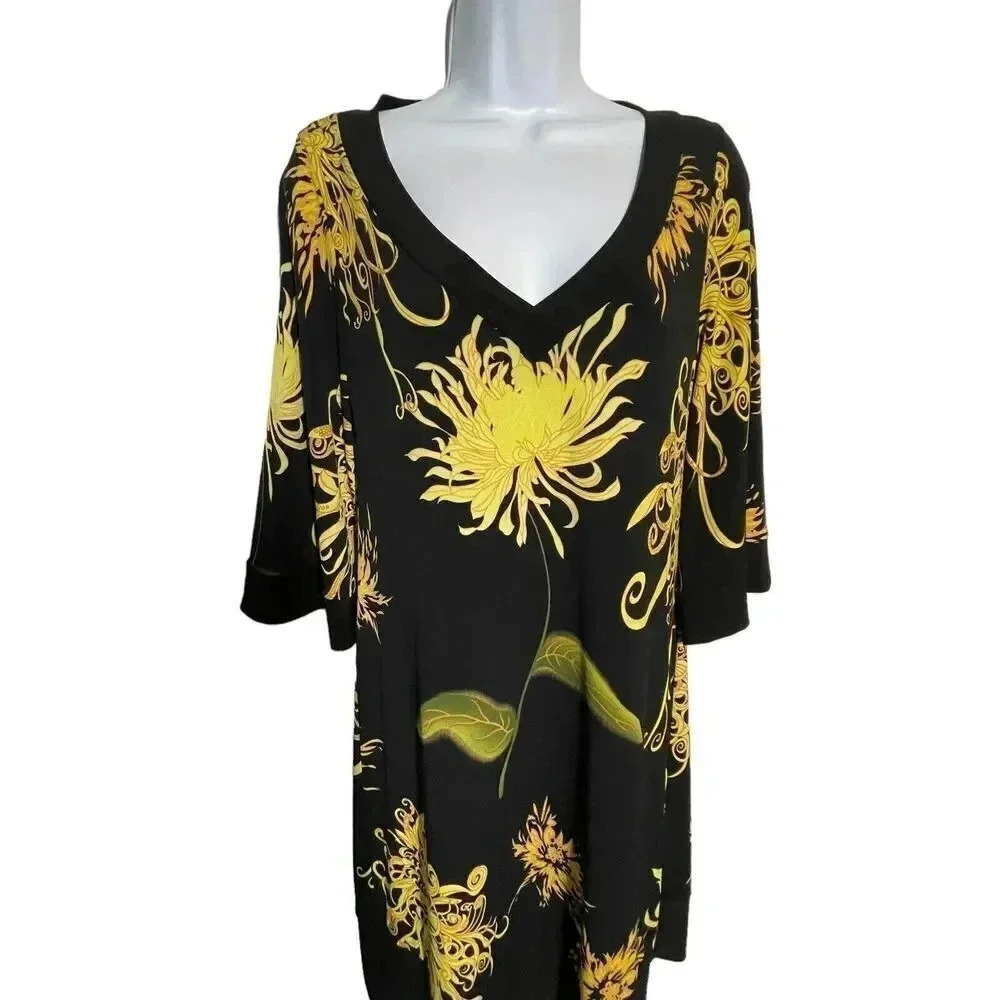 Clara Sun Woo Black v-neck dress 3/4 sleeves wrinkle free great for travel XS - Picture 2 of 7